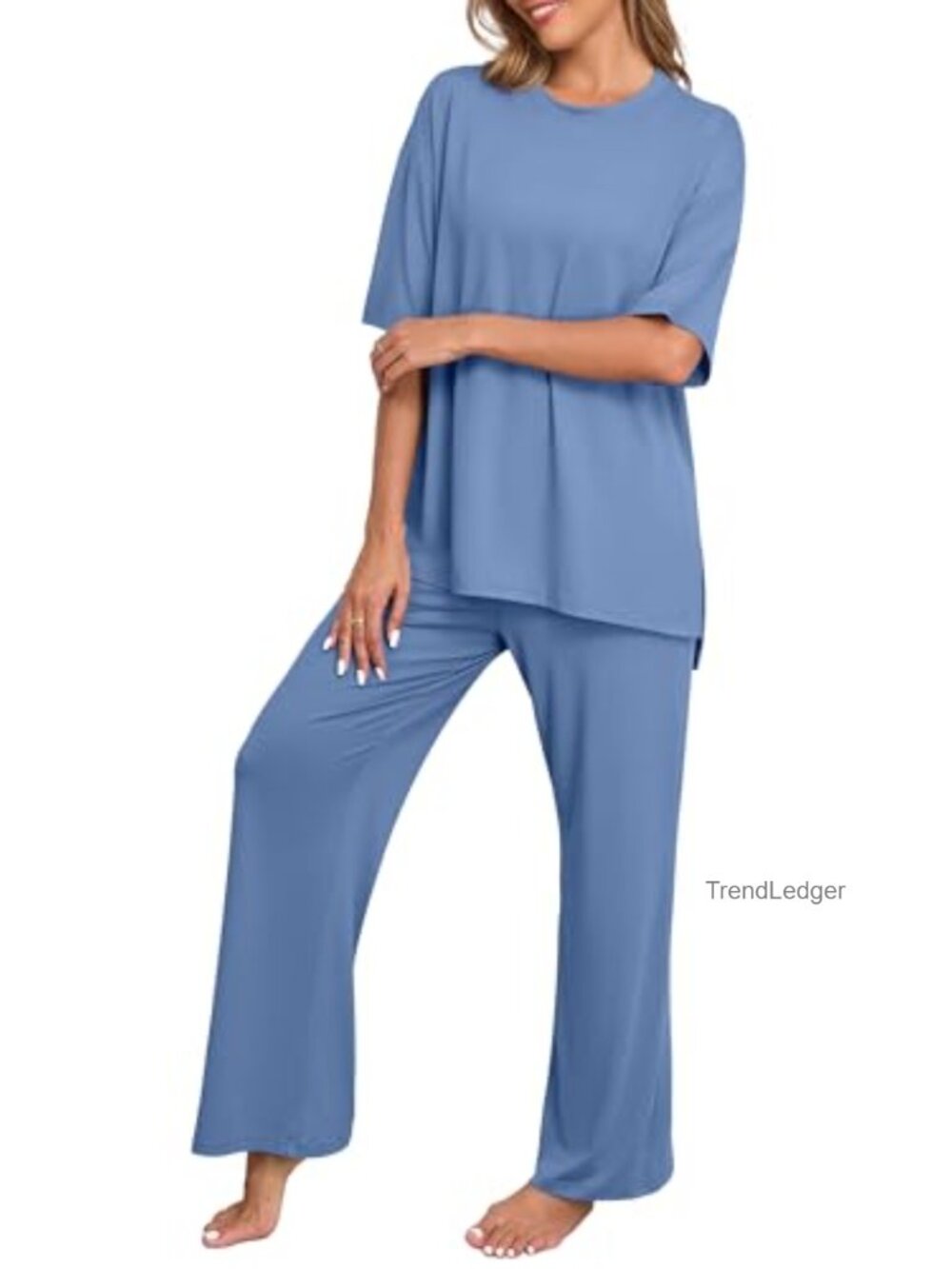 Women's 2-Piece Pajama Lounge Set Rayon Spandex Short Sleeve Crew Neck